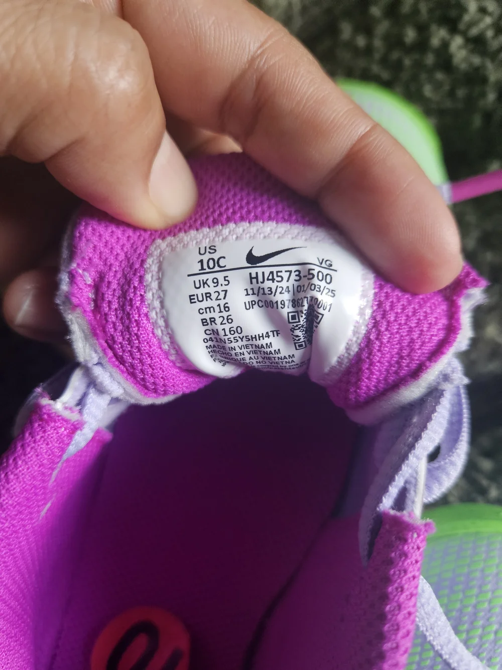 Nike Kids Shoes Size 10C Purple Pink Green Sneakers HJ4573-500 New With Tags